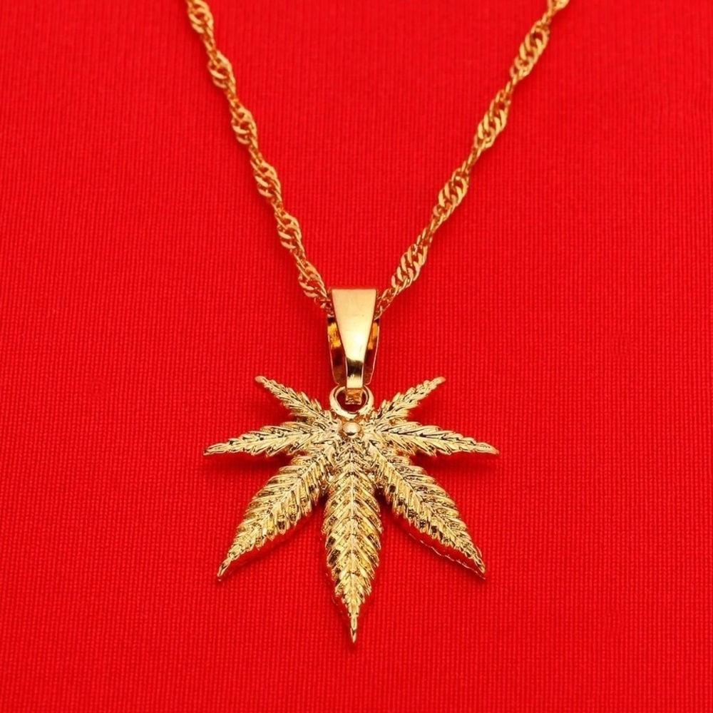 Gold weed Pendant Necklace 18inch
